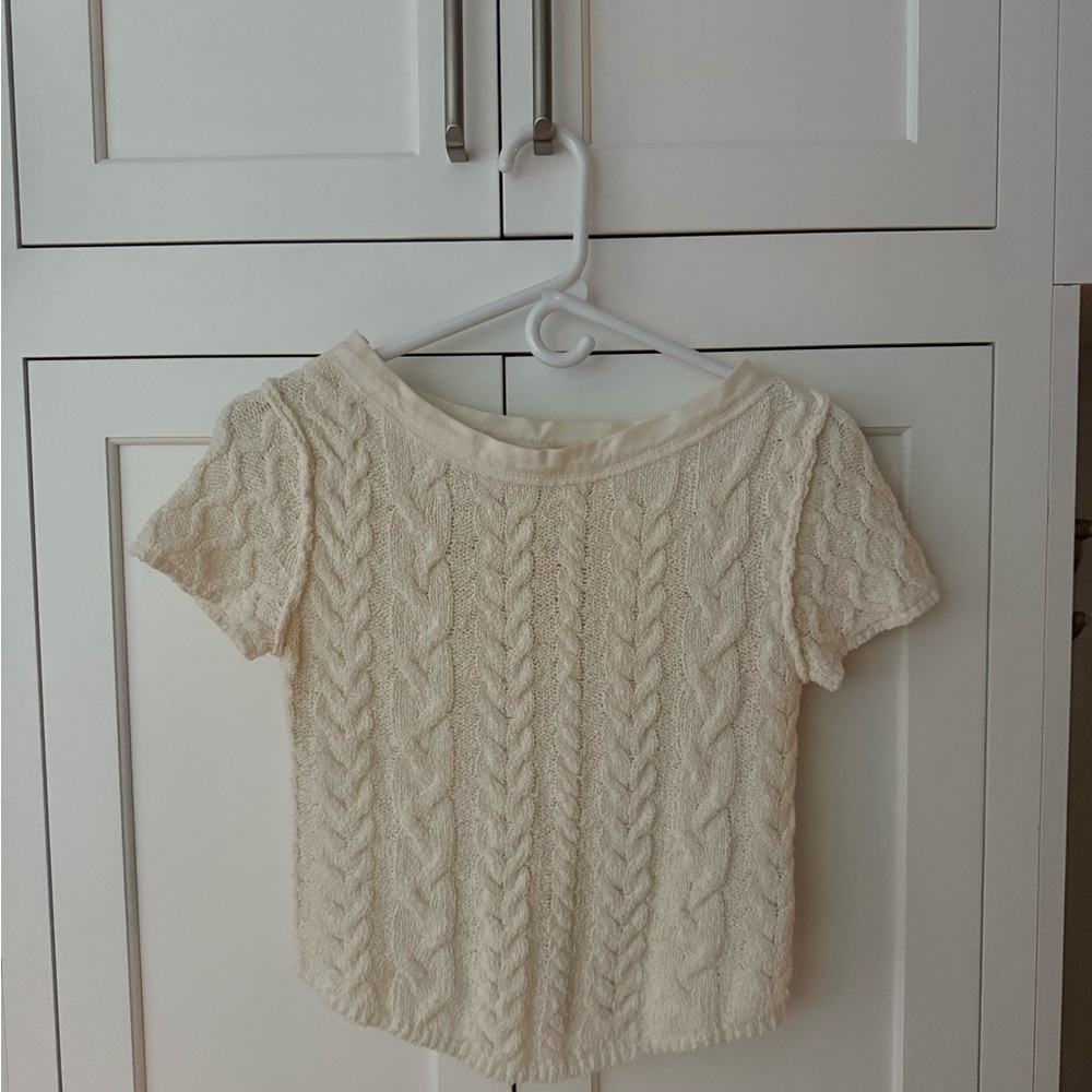 Free People Cable Knit Short Sleeve Top